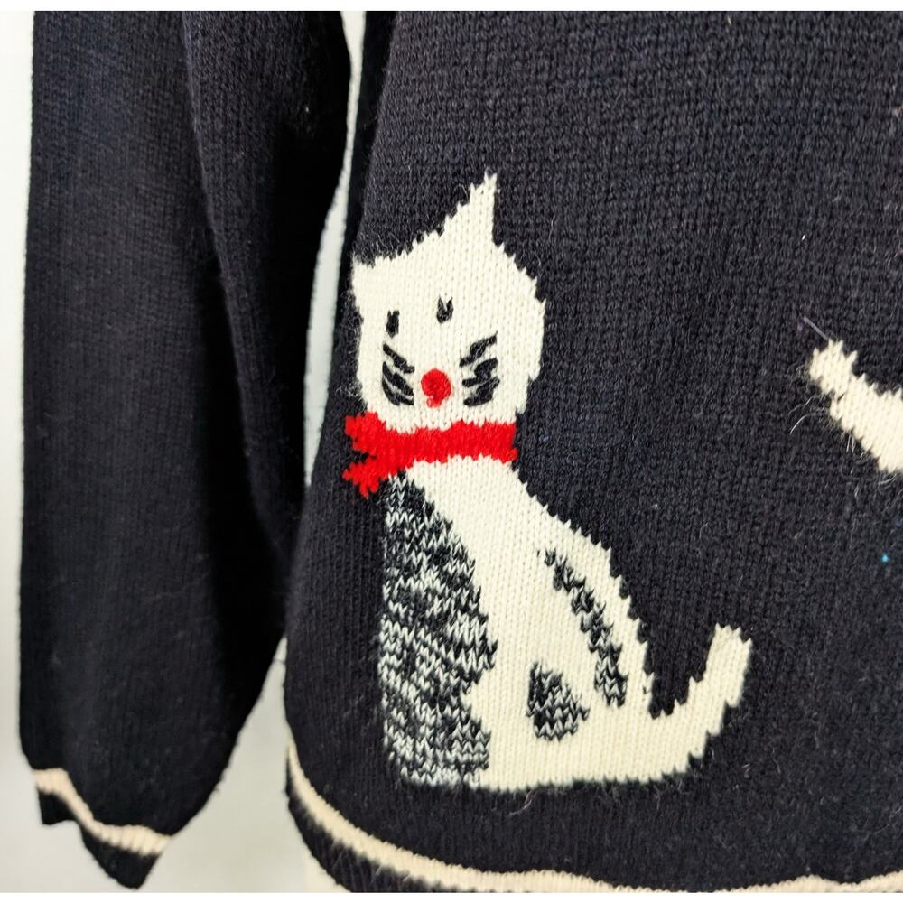 Vintage 80s Sweater Cats Colorful Black Diane Von Furstenberg Women's Size L - Picture 4 of 10